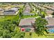 Aerial view features a screened pool, lush backyard, and neighborhood setting providing a serene outdoor living space at 748 Duff Dr, Winter Garden, FL 34787