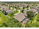 Overhead shot reveals a home with screened pool, lush backyard, and neighborhood views, offering privacy and space at 748 Duff Dr, Winter Garden, FL 34787