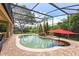 A relaxing screened pool area with waterfall feature, patio umbrella, and lush landscaping at 748 Duff Dr, Winter Garden, FL 34787