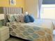 Bright bedroom with large bed, colorful bedspread, and view of the window with bright-colored walls at 8023 King Palm Cir, Kissimmee, FL 34747
