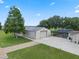 Aerial view of the large detached garage, house, screened-in pool and surrounding landscaping at 2921 Lake Tohopekaliga Blvd, Kissimmee, FL 34746