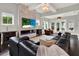 Spacious living room featuring a modern fireplace, large TV, and plush leather seating at 8665 Pinter St, Orlando, FL 32827