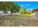 The backyard has a wall at the rear and mature trees on the left side of the image at 910 Amy Ridge Ct, Kissimmee, FL 34747