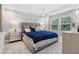 Serene bedroom with a plush bed, tray ceiling and views of backyard greenery at 10009 Randal Walk St, Orlando, FL 32832