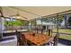 Screened in patio features a ceiling fan and dining table for outdoor enjoyment at 1963 Forest Ave, Daytona Beach, FL 32119