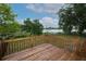 Inviting back deck with wood railing overlooking picturesque lake views at 2304 Harding Cir, Deltona, FL 32738