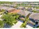 Expansive aerial view of the home in a neighborhood showcasing lush landscaping and nearby community amenities at 2515 Dharma Cir, Kissimmee, FL 34746