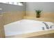 The soaking tub is surrounded by decorative plants and tile at 2515 Dharma Cir, Kissimmee, FL 34746