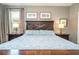 Bedroom featuring a large wood bed frame, matching bedside tables, gray walls and natural light at 2515 Dharma Cir, Kissimmee, FL 34746