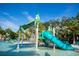 Community pool area with slide, surrounded by palm trees and lush greenery, ideal for recreation at 2515 Dharma Cir, Kissimmee, FL 34746