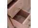 Detailed view of a soft pink bathroom vanity featuring decorative drawer fronts and stylish gold cylindrical hardware at 2639 Monaco Cove Cir, Orlando, FL 32825