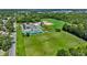 Aerial view of park with sports fields, parking and tennis courts, offering recreational opportunities at 410 Winter Bliss Ln, Mount Dora, FL 32757