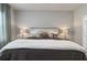 Spacious main bedroom features a comfortable bed with decorative pillows, two bedside lamps, and soft carpet at 410 Winter Bliss Ln, Mount Dora, FL 32757