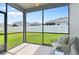Relaxing screened patio with comfortable seating overlooking the fenced backyard at 410 Winter Bliss Ln, Mount Dora, FL 32757