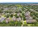 Expansive aerial shot of a residential neighborhood, highlighting well-maintained homes amidst verdant trees and manicured lawns at 6971 Tettenhall Ln, Windermere, FL 34786