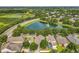 Serene community aerial view with a tranquil pond and fountain, surrounded by lush greenery and homes at 6971 Tettenhall Ln, Windermere, FL 34786