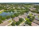 Beautiful aerial of a residential neighborhood with lush trees and a pond at 6971 Tettenhall Ln, Windermere, FL 34786