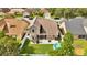 Aerial view of a backyard featuring a pool, patio, and plenty of green space at 2235 Meadowmouse St, Orlando, FL 32837