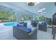 Inviting outdoor seating area next to the pool, featuring stylish furniture and a relaxing ambiance at 3160 Whisper Wind Dr, St Cloud, FL 34771