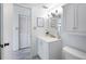 Updated bathroom featuring a vanity, mirror, and linen closet at 4151 S Atlantic Ave # 5110, New Smyrna Beach, FL 32169