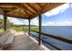 Peaceful waterfront scene from inside a wooden gazebo, overlooking the lake and surrounding greenery at 13848 Vista Del Lago Blvd, Clermont, FL 34711