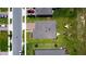 An aerial view of the property showcasing its location within a residential neighborhood, landscaping, and proximity to nearby street at 1588 Sky Lakes Dr, St Cloud, FL 34769
