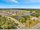 Aerial shot showcasing the community, a large pond, streets, and green spaces at 172 S Zuni Rd, St Cloud, FL 34771