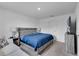 This bedroom features a modern platform bed, side table, stylish lamps, and a mounted flat screen television at 205 Cimarron Dr, Kissimmee, FL 34759