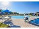 Community pool with lounge chairs, umbrellas, and a splash area at 205 Cimarron Dr, Kissimmee, FL 34759