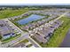 Scenic aerial view of homes surrounding a tranquil lake in a vibrant community at 2601 Blowing Breeze Ave, Kissimmee, FL 34744