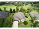 An aerial view of the property with a well-maintained lawn and landscaping, in a quiet neighborhood at 30210 Donnington Loop, Mount Dora, FL 32757
