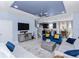 Sun-filled living room featuring open layout to dining and kitchen, blue accent wall, and modern furnishings at 4733 Cliveden Loop, Sanford, FL 32773