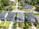 An aerial view of a neighborhood with a mix of homes, showcasing their proximity to the street at 1410 W New Hampshire St, Orlando, FL 32804
