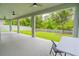 This spacious covered patio has three ceiling fans and overlooks a green yard with a white picket fence at 1639 Balsam Willow Trl, Orlando, FL 32825