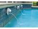 Pool features decorative lion head fountains and blue tile at 5102 Round Tree Ct, Orlando, FL 32819