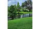Scenic view of the community pond surrounded by mature trees and lush greenery at 813 Marsh Reed Dr, Winter Garden, FL 34787