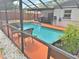 Relax in this screened pool area with comfortable seating and vibrant deck at 1428 Glendale St, Lakeland, FL 33803