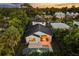 Aerial view of a private backyard featuring a swimming pool, patio area, and mature trees at 1541 Chestnut Ave, Winter Park, FL 32789