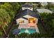 Overhead shot of a backyard oasis showcasing a refreshing swimming pool, lounge area, and lush trees at 1541 Chestnut Ave, Winter Park, FL 32789