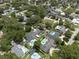 An aerial shot of a residential neighborhood showcasing homes with pools and lush green trees at 1850 Geronimo Trl, Maitland, FL 32751