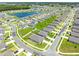 Community aerial showcasing homes and the neighborhood's layout with pond at 200 Garnet Ave, Kissimmee, FL 34758