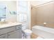 Bathroom featuring a tub and shower combination, vanity with gray cabinets, and modern fixtures at 3004 Latitude Ln, Kissimmee, FL 34747
