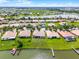 Aerial view of the house from the lake showing waterfront access at 3533 Somerset Cir, Kissimmee, FL 34746