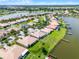 Aerial view showcases a lakeside community, complete with private docks and lush surroundings at 3533 Somerset Cir, Kissimmee, FL 34746