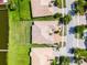 Overhead view of a home with a manicured lawn in a neighborhood near a lake at 3533 Somerset Cir, Kissimmee, FL 34746