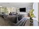 Inviting living room featuring a decorative wall, a large television, and comfortable modern furnishings at 4026 Seabridge Dr, Orlando, FL 32839