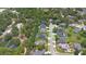 Detailed aerial perspective of a residential street featuring a variety of homes and green landscaping at 460 Suncrest Ct, Oviedo, FL 32765