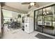 Enjoy the outdoor breeze in this screened porch with a ceiling fan, an outside fridge, and plenty of room at 6346 Dallas Blvd, Orlando, FL 32833