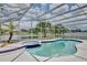 Enclosed pool and spa overlooking a pond with swaying palms at 14332 Grassy Cove Cir, Orlando, FL 32824