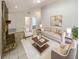 Cozy living room featuring neutral decor, a stone fireplace, and a plush rug for ultimate comfort at 412 Ranch Trl, Casselberry, FL 32707